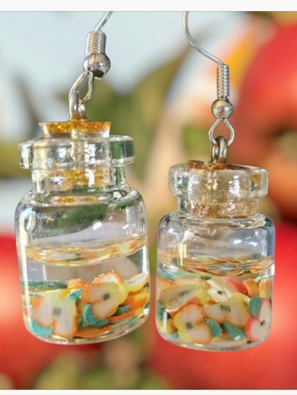 Drink with Apple slices Dangle Earring